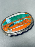 One Of The Most Unique Vintage Native American Navajo Turquoise Inlay Sterling Silver Buckle-Nativo Arts