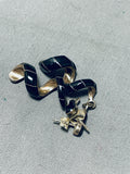 Fabulous Vintage Native American Navajo Jet Sterling Silver Twirl Dangle Earrings-Nativo Arts