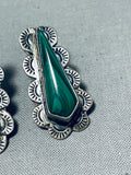 Sparkling Vintage Native American Navajo Malachite Sterling Silver Earrings-Nativo Arts