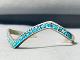 Authentic Vintage Native American Navajo Turquoise Chip Inlay Sterling Silver Bracelet-Nativo Arts
