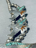 Nezzie Vintage Native American Navajo Eagle Turquoise Inlay Sterling Silver Necklace-Nativo Arts