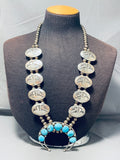 Geomtric Squash Vintage Native American Navajo Turquoise Sterling Blossom Necklace-Nativo Arts