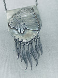 Huge Chief Vintage Native American Navajo Sterling Silver Feather Necklace Wow!!-Nativo Arts