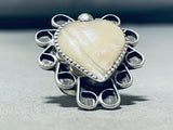 Jawdrop Fab Vintage Native American Navajo Mother Of Pearl Sterling Silver Heart Ring-Nativo Arts