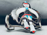 Huge Eagle Dancer Vintage Native American Zuni Turquoise Inlay Sterling Silver Bracelet-Nativo Arts