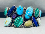 Dazzling Vintage Signed Native American Zuni Morenci Royston Turquoise Lapis Silver Bracelet-Nativo Arts