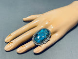 Native American Exceptional Vintage Blue Diamond Turquoise Sterling Silver Ring-Nativo Arts