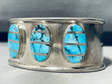 One Of Most Rare Vintage Native American Navajo Blue Diamond Turquoise Sterling Silver Bracelet-Nativo Arts