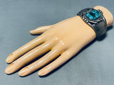 Superior Vintage Native American Navajo Pilot Mountain Turquoise Sterling Silver Bracelet-Nativo Arts