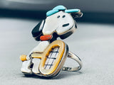 The Best Ever Vintage Native American Zuni Snoopy Inlay Turquoise Sterling Silver Ring-Nativo Arts