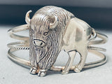 Native American Detailed Buffalo Vintage Navajo Sterling Silver Bracelet Cuff-Nativo Arts