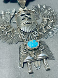 Fascinating Native American Navajo Signed Kingman Turquoise Spiny Silver Kachina Necklace-Nativo Arts