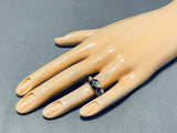 Important Vintage Native American Navajo Signed Zia Symbol Inlaid 14k Gold Ring