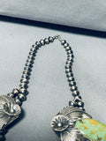 406 Grams Native American Navajo Green Turquoise Sterling Silver Squash Blossom Necklace-Nativo Arts