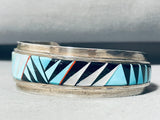 One Of The Finest 6.5 Inch Wrist Vintage Native American Navajo Sterling Silver Inlay Bracelet-Nativo Arts