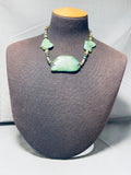 Bold!! Vintage Native American Navajo Green Turquoise Sterling Silver Necklace-Nativo Arts