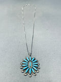 Fabulous Vintage Native American Navajo Blue Gem Turquoise Sterling Silver Signed Necklace-Nativo Arts