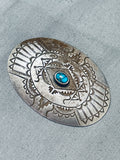 Elgin Hoskey Exceptional Native American Navajo Channel Bisbee Turquoise Sterling Silver Pin-Nativo Arts