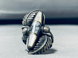 Stunning Vintage Native American Navajo White Buffalo Sterling Silver Eugene Crawford Ring-Nativo Arts