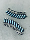 Native American Turquoise Wings Vintage Zuni Sterling Silver Earrings-Nativo Arts