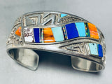 6.5 Inch Wrist Vintage Native American Navajo Cal Begay Inlay Sterling Silver Bracelet-Nativo Arts