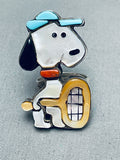 One Of A Kind Vintage Native American Zuni Snoopy Inlay Sterling Silver Native American Zuni Ring-Nativo Arts