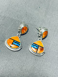 Glorious Vintage Native American Navajo Signed Inlay Spiny Opal Sterling Silver Earrings-Nativo Arts