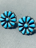 Marvelous Vintage Native American Zuni Blue Gem Turquoise Sterling Silver Earrings-Nativo Arts