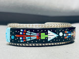 6.5 Inch Wrist Native American Navajo Intricate Inlay Turquoise Sterling Silver Bracelet-Nativo Arts