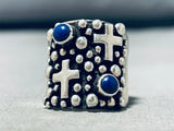 One Of The Best Santo Domingo Lapis Sterling Silver Cross Ring-Nativo Arts