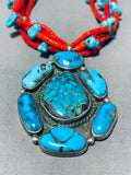 Massive Vintage Native American Navajo Bisbee Old Kingman Turquoise Sterling Silver Necklace-Nativo Arts