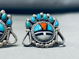 One Of Best Native American Navajo Blue Gem Turquoise Coral Inlay Silver Cuff Links-Nativo Arts