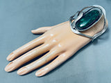 Huge Vintage Native American Navajo Variscite Sterling Silver Leaf Shadowbox Bracelet-Nativo Arts