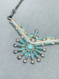Cute Vintage Native American Zuni Needle Turquoise Sterling Silver Necklace Old-Nativo Arts