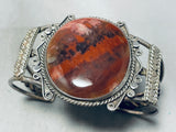 Red-purple Very Rare Vintage Native American Navajo Petrified Wood Sterling Silver Bracelet-Nativo Arts