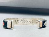 Very Rare 7 Inch Wrist Native American Navajo Turquoise Inlay Pueblo Sterling Silver Bracelet-Nativo Arts