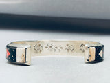 Very Rare 7 Inch Wrist Native American Navajo Turquoise Inlay Pueblo Sterling Silver Bracelet-Nativo Arts