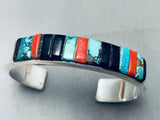 Detailed Vintage Native American Navajo 6.5 Inch Wrist Sterling Silver Inlay Bracelet-Nativo Arts