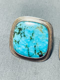 Striking Native American Navajo Pilot Mountain Turquoise Sterling Silver Earrings Signed-Nativo Arts