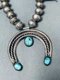 Early Vintage Navao Sterling Silver Turquoise Squash Blossom Necklace-Nativo Arts