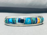 Wilf Chee Vintage Native American Navajo 6 Inch Wrist Sterling Silver Inlay Bracelet-Nativo Arts