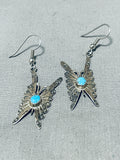 Fabulous Vintage Signed Native American Navajo Blue Gem Turquoise Silver Butterfly Earrings-Nativo Arts