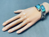 Native American Important Larry Castillo Opal Inlay Sterling Silver Bracelet Vintage-Nativo Arts