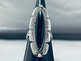 Elegant Vintage Native American Navajo Signed Black Onyx Sterling Silver Large Ring-Nativo Arts