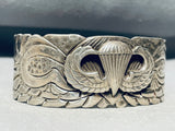 Us Army Vintage Native American Navajo Sterling Silver Hand Tooled Bracelet-Nativo Arts
