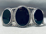 Twisted Wires Vintage Native American Navajo Jet Stone Sterling Silver Bracelet Old
