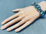 Chunky Nugget Vintage Navajo Kingman Turquoise Sterling Silver Bracelet