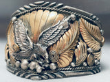Huge Hand Tooled Vintage Native American Navajo Sterling Silver Eagle Bracelet Cuff-Nativo Arts