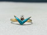 Rare Diamond And 14k Gold Vintage Native American Navajo Inlay Ring-Nativo Arts