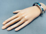 Native American 6.5 Inch Wrist Vintage Charles Bowie Inlay Turquoise Sterling Silver Bracelet-Nativo Arts